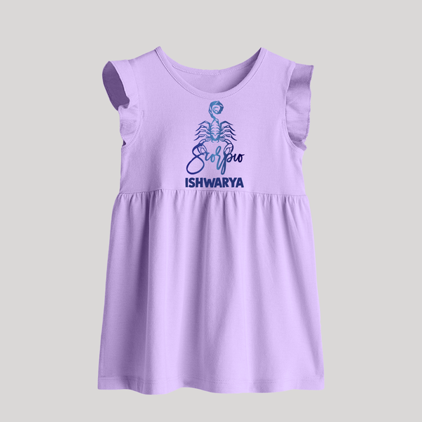 Scorpio Zodiac Scorpion Symbol Printed Baby Frock - LILAC - 0 - 3 Months Old (Chest 17")