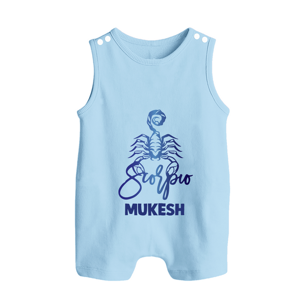Scorpio Zodiac Scorpion Symbol Printed Button Romper - BABY BLUE - New Born (Chest 18")