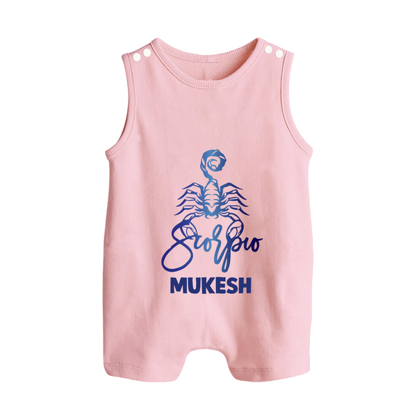 Scorpio Zodiac Scorpion Symbol Printed Button Romper - BABY PINK - New Born (Chest 18")
