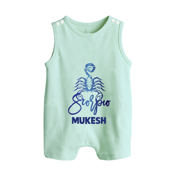 Scorpio Zodiac Scorpion Symbol Printed Button Romper - MINT GREEN - New Born (Chest 18")