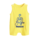 Scorpio Zodiac Scorpion Symbol Printed Button Romper - PASTEL YELLOW - New Born (Chest 18")