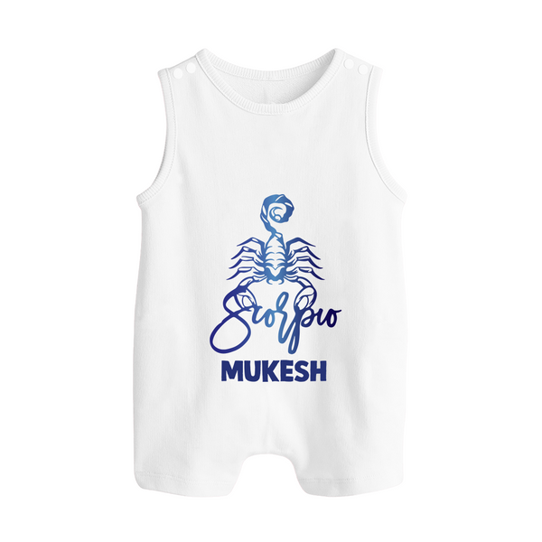 Scorpio Zodiac Scorpion Symbol Printed Button Romper - WHITE - New Born (Chest 18")