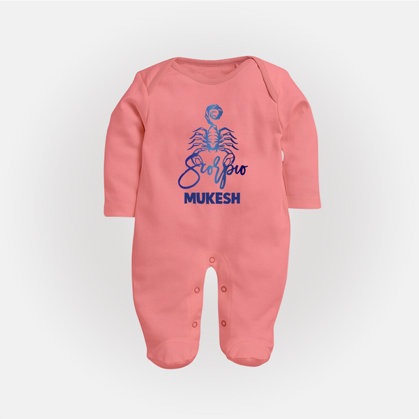 Scorpio Zodiac Scorpion Symbol PrintedFullbody Suit - PEACH - New Born (Chest 7.5")