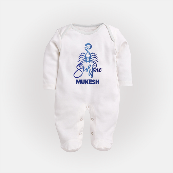 Scorpio Zodiac Scorpion Symbol PrintedFullbody Suit - WHITE - New Born (Chest 7.5")