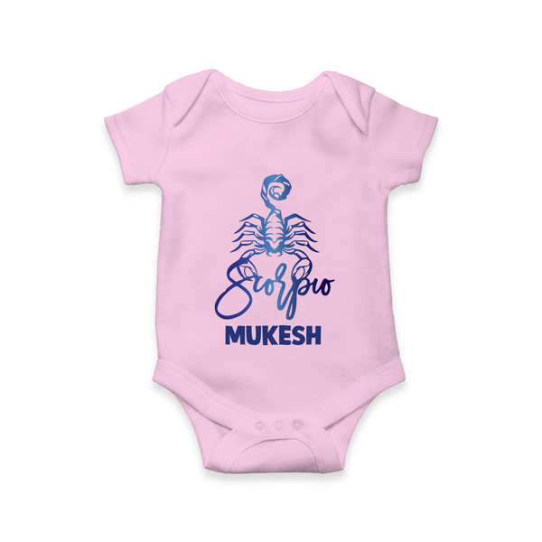Scorpio Zodiac Scorpion Symbol Printed Romper - BABY PINK - New Born (Chest 14")