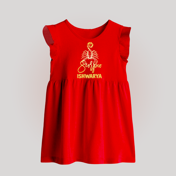 Scorpio Zodiac Scorpion Symbol Printed Baby Frock - RED - 0 - 3 Months Old (Chest 17")