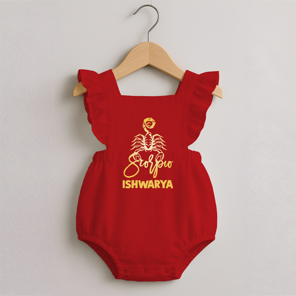 Scorpio Zodiac Scorpion Symbol Printed Romper Frock - RED - 0 - 3 Months Old (Chest 19")