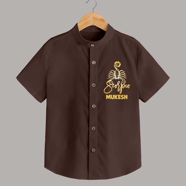 Scorpio Zodiac Scorpion Symbol Printed shirt - CHOCOLATE BROWN - 0 - 6 Months Old (Chest 23")