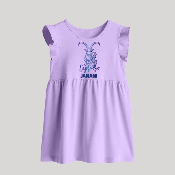 Capricorn Zodiac Goat Symbol Printed Baby Frock - LILAC - 0 - 3 Months Old (Chest 17")
