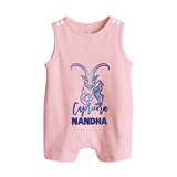 Capricorn Zodiac Goat Symbol Printed Button Romper - BABY PINK - New Born (Chest 18")