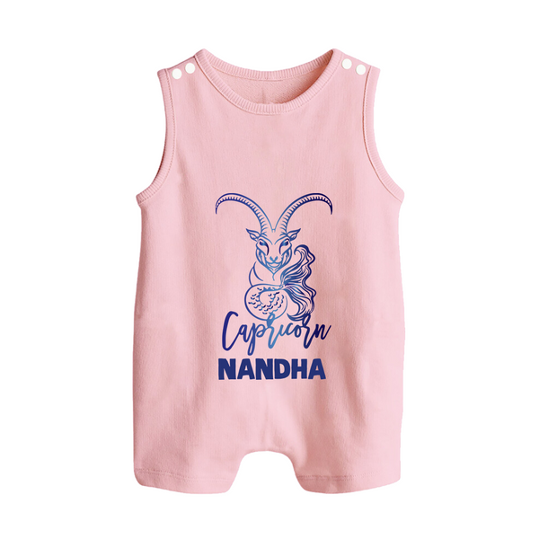 Capricorn Zodiac Goat Symbol Printed Button Romper - BABY PINK - New Born (Chest 18")