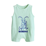 Capricorn Zodiac Goat Symbol Printed Button Romper - MINT GREEN - New Born (Chest 18")