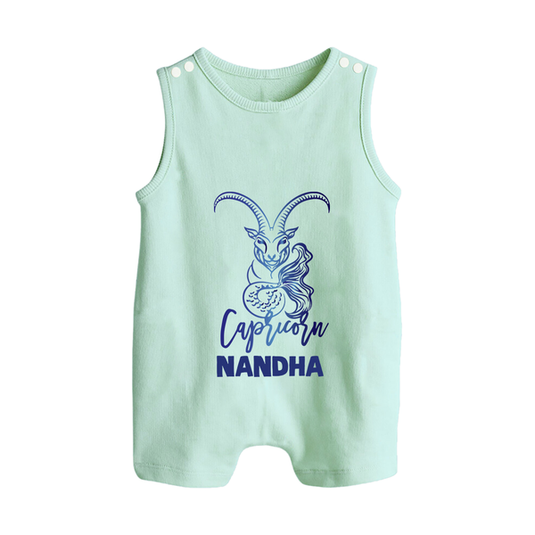 Capricorn Zodiac Goat Symbol Printed Button Romper - MINT GREEN - New Born (Chest 18")
