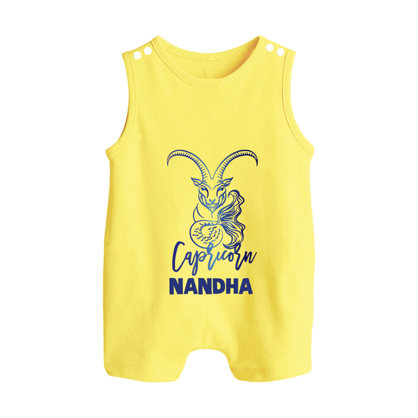Capricorn Zodiac Goat Symbol Printed Button Romper - PASTEL YELLOW - New Born (Chest 18")