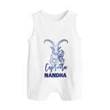 Capricorn Zodiac Goat Symbol Printed Button Romper - WHITE - New Born (Chest 18")
