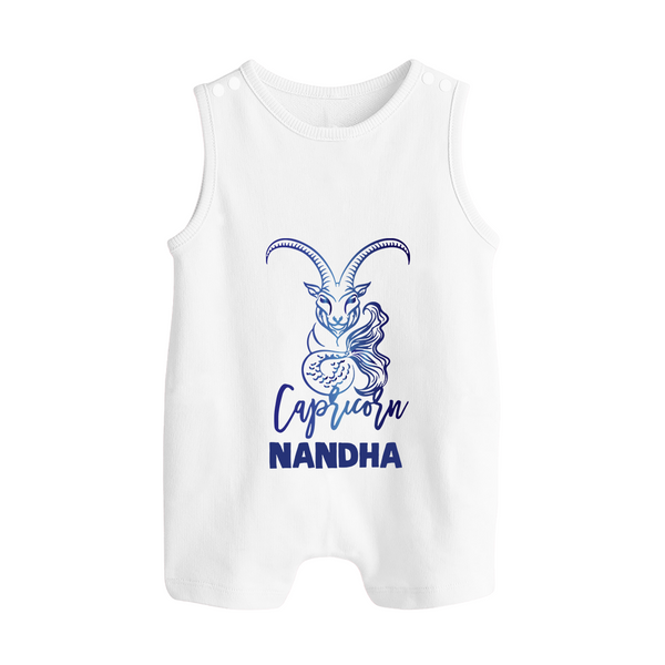 Capricorn Zodiac Goat Symbol Printed Button Romper - WHITE - New Born (Chest 18")