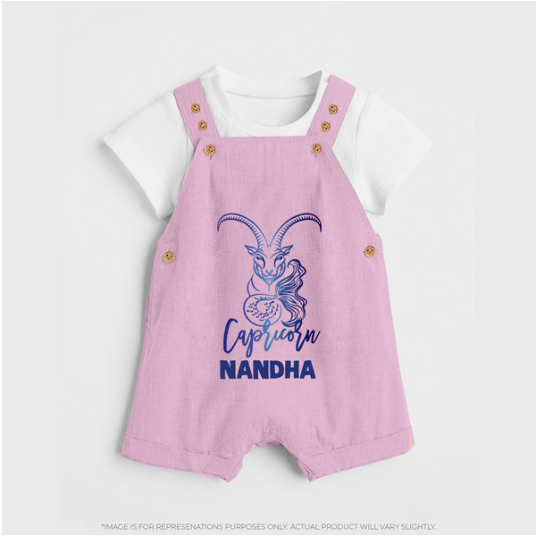 Capricorn Zodiac Goat Symbol Printed Dungaree - BABY PINK - 0 - 5 Months Old (Chest 18")