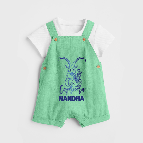 Capricorn Zodiac Goat Symbol Printed Dungaree - GREEN - 0 - 5 Months Old (Chest 18")