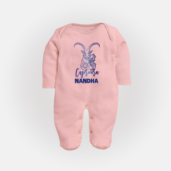 Capricorn Zodiac Goat Symbol PrintedFullbody Suit - BABY PINK - New Born (Chest 7.5")