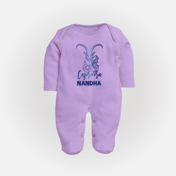 Capricorn Zodiac Goat Symbol PrintedFullbody Suit - LILAC - New Born (Chest 7.5")