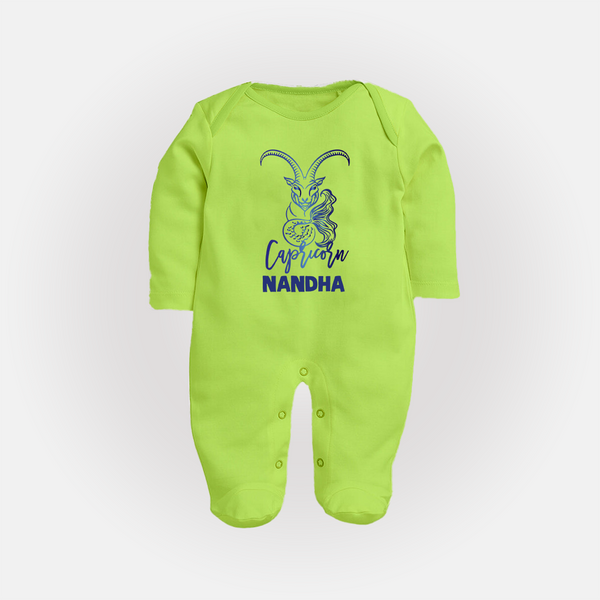 Capricorn Zodiac Goat Symbol PrintedFullbody Suit - LIME GREEN - New Born (Chest 7.5")