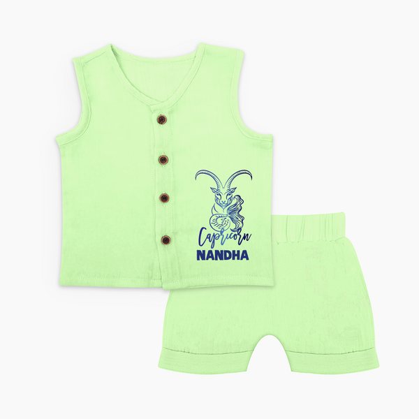 Capricorn Zodiac Goat Symbol Printed Jabla Set - PASTEL GREEN - 0 - 3 Months Old (Chest 9.8")