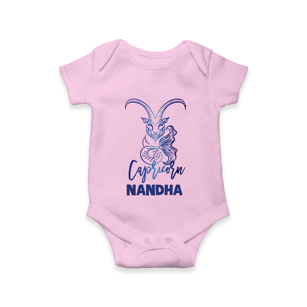 Capricorn Zodiac Goat Symbol Printed Romper - BABY PINK - New Born (Chest 14")