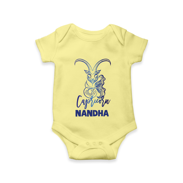 Capricorn Zodiac Goat Symbol Printed Romper - PASTEL YELLOW - New Born (Chest 14")
