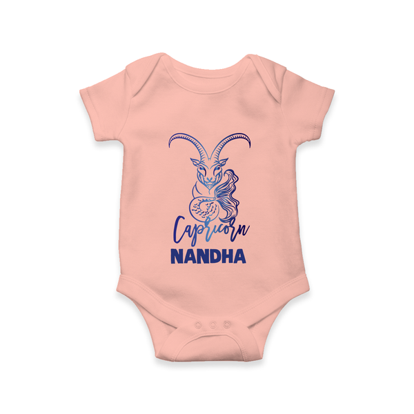 Capricorn Zodiac Goat Symbol Printed Romper - PEACH - New Born (Chest 14")