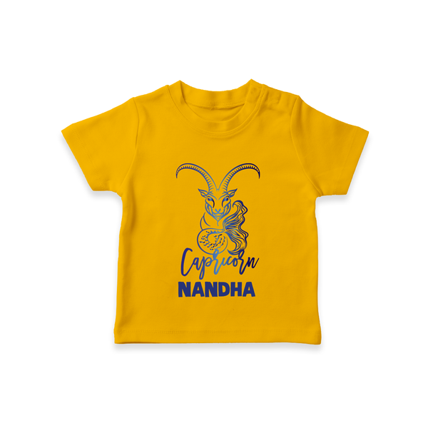 Capricorn Zodiac Goat Symbol Printed T shirt  - CHROME YELLOW - 0-5 Months Old (Chest 17")