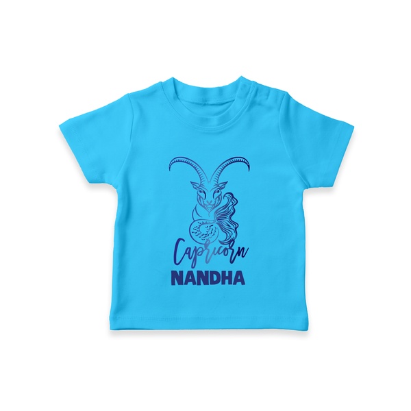 Capricorn Zodiac Goat Symbol Printed T shirt  - SKY BLUE - 0-5 Months Old (Chest 17")