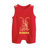Capricorn Zodiac Goat Symbol Printed Button Romper - RED - New Born (Chest 18")