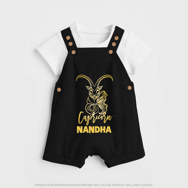 Capricorn Zodiac Goat Symbol Printed Dungaree - BLACK - 0 - 5 Months Old (Chest 18")