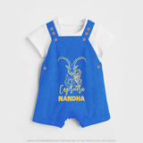 Capricorn Zodiac Goat Symbol Printed Dungaree - COBALT BLUE - 0 - 5 Months Old (Chest 18")