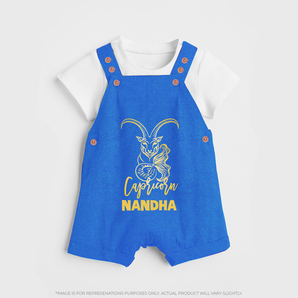 Capricorn Zodiac Goat Symbol Printed Dungaree - COBALT BLUE - 0 - 5 Months Old (Chest 18")