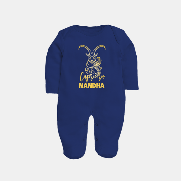 Capricorn Zodiac Goat Symbol PrintedFullbody Suit - NAVY BLUE - New Born (Chest 7.5")