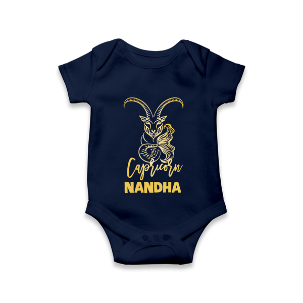 Capricorn Zodiac Goat Symbol Printed Romper - NAVY BLUE - New Born (Chest 14")