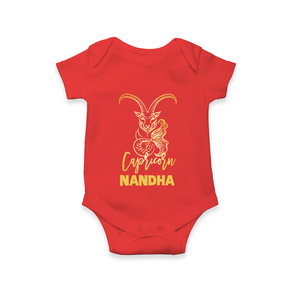 Capricorn Zodiac Goat Symbol Printed Romper - RED - New Born (Chest 14")