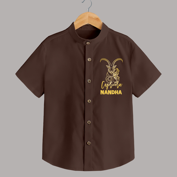 Capricorn Zodiac Goat Symbol Printed shirt - CHOCOLATE BROWN - 0 - 6 Months Old (Chest 23")
