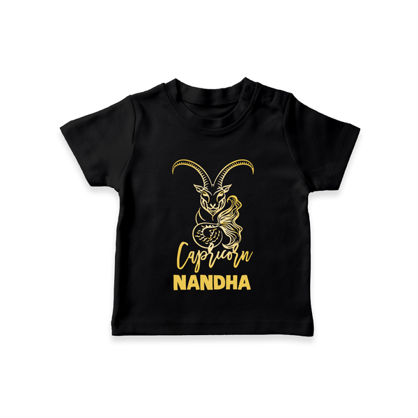 Capricorn Zodiac Goat Symbol Printed T shirt  - BLACK - 0-5 Months Old (Chest 17")