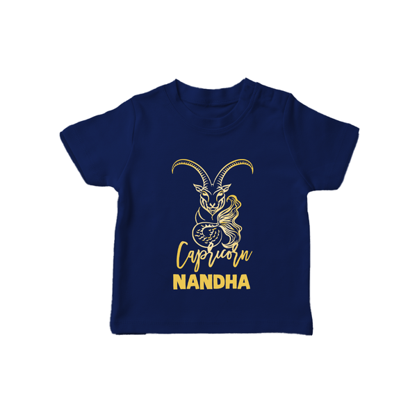 Capricorn Zodiac Goat Symbol Printed T shirt  - NAVY BLUE - 0-5 Months Old (Chest 17")
