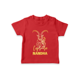 Capricorn Zodiac Goat Symbol Printed T shirt  - RED - 0-5 Months Old (Chest 17")