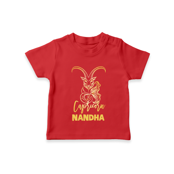 Capricorn Zodiac Goat Symbol Printed T shirt  - RED - 0-5 Months Old (Chest 17")