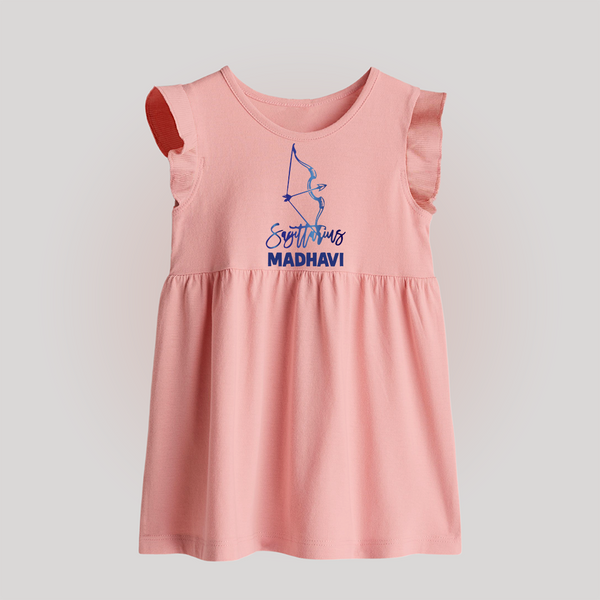 Sagittarius Archer Zodiac Symbol Printed Baby Frock - BABY PINK - 0 - 3 Months Old (Chest 17")