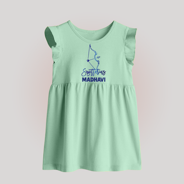 Sagittarius Archer Zodiac Symbol Printed Baby Frock - MINT GREEN - 0 - 3 Months Old (Chest 17")