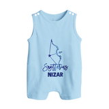 Sagittarius Archer Zodiac Symbol Printed Button Romper - BABY BLUE - New Born (Chest 18")