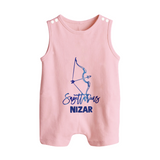 Sagittarius Archer Zodiac Symbol Printed Button Romper - BABY PINK - New Born (Chest 18")