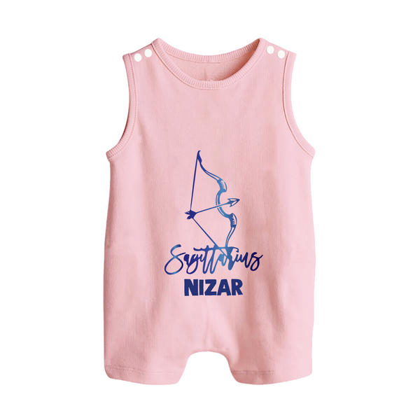 Sagittarius Archer Zodiac Symbol Printed Button Romper - BABY PINK - New Born (Chest 18")