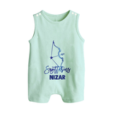 Sagittarius Archer Zodiac Symbol Printed Button Romper - MINT GREEN - New Born (Chest 18")