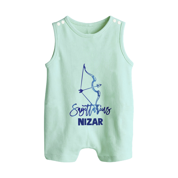 Sagittarius Archer Zodiac Symbol Printed Button Romper - MINT GREEN - New Born (Chest 18")